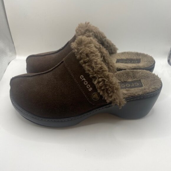 Crocs Cobbler Eva Brown Faux Fur Lined Clogs Mules - Picture 4 of 9